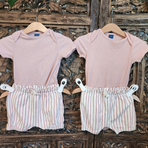 Pehr Other - Twin Bundle! Pink Onsies And Striped Bloomers! 12-18m